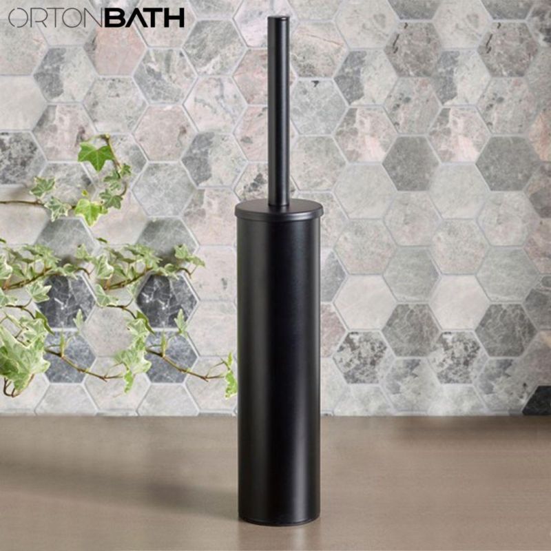 Ortonbath Luxurious Matt Black Silicone Toilet Cleaning Brush Floor Standing Silicone Wall Hung Toilet Brush Holder
