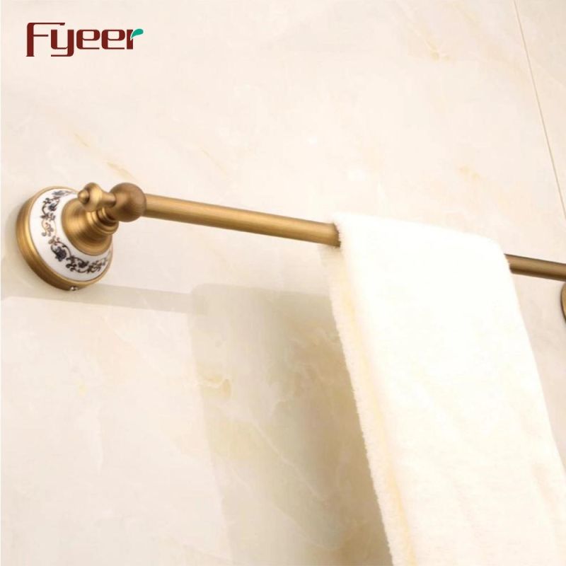 Fyeer Antique Brass Single Towel Bar with Ceramic Base