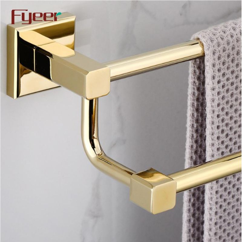 Fyeer Bathroom Accessory Gold Plated Brass Double Towel Bar