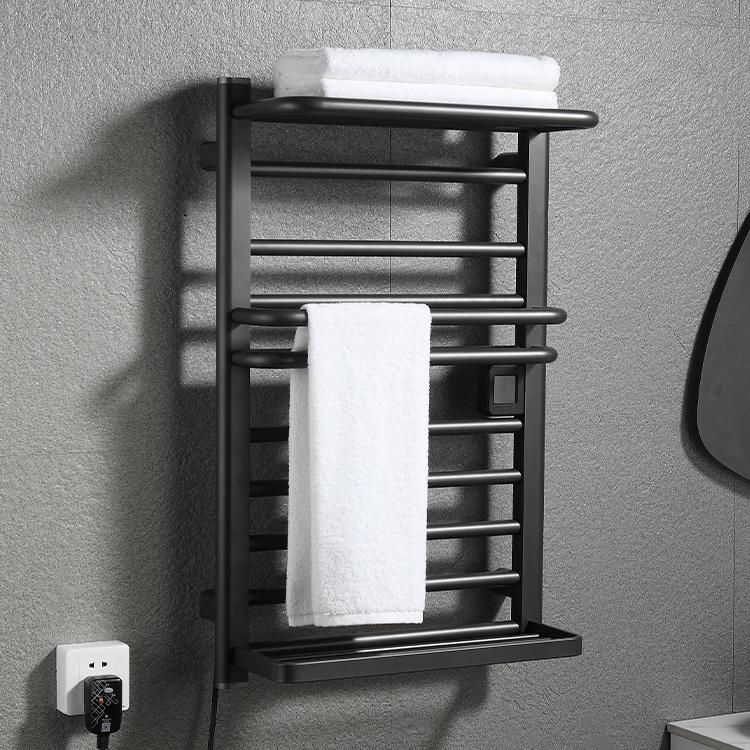 Kaiiy 260W Modern Black Color Wall Mounted Electric Heating Towel Warmer Rack for Bathroom