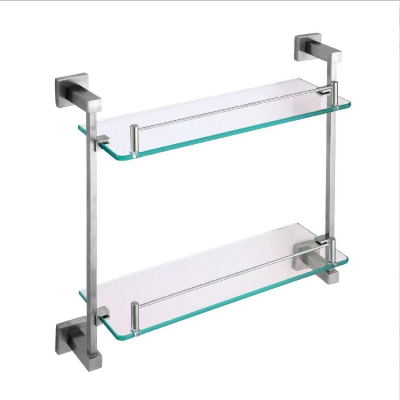 Rectangle Corner Square Base Tempered Glass Shelf for Bathroom