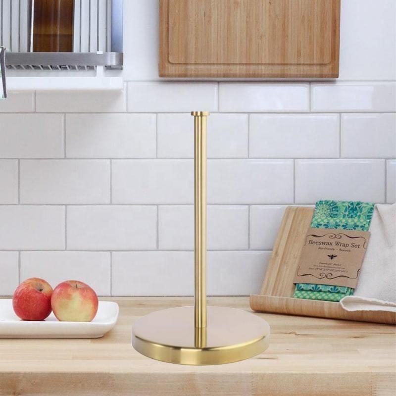 Countertop SUS304 Stainless Steel Standing Kitchen Towel Paper Roll Holder with Weighted Base