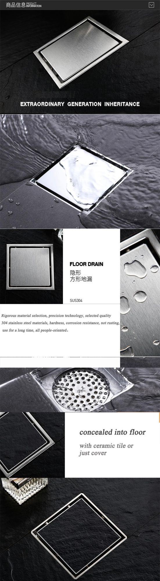 Bathroom Fitting 304 Stainless Steel Shower Drainer Floor Drainer (Bf-K07-2)