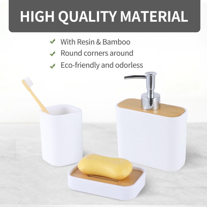 2020 New Design Bamboo Decal Hotel Ceramic 4 PCS Europe Simple Bathroom Accessories Set