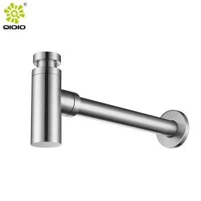 China Guangdong Manufacture Waste Pipe 304 Stainless Steel Brushed Nickel Free Lead Bottle Trap Strainer Wash Basin Siphon