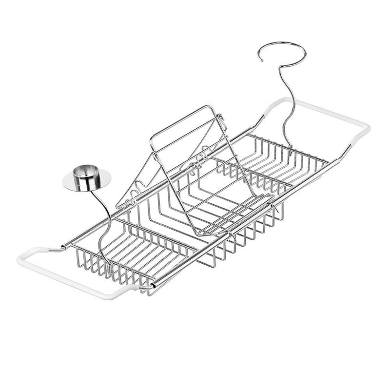 Stainless Steel Bathoom Accessories Expandable Bath Caddy Shelf Bathtub Tray Rack