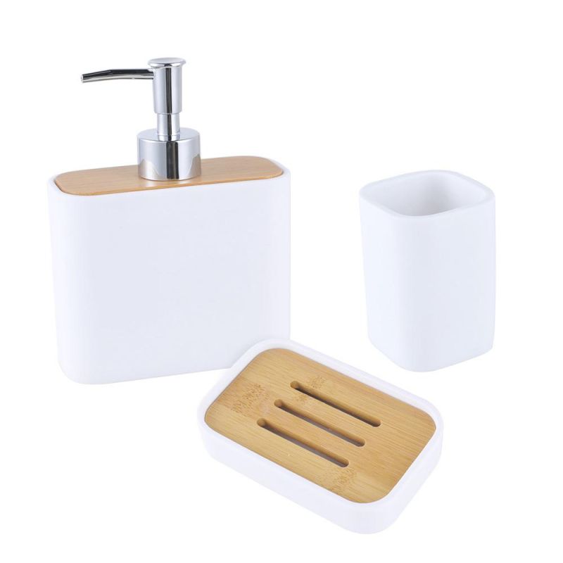 2020 New Design Bamboo Decal Hotel Ceramic 4 PCS Europe Simple Bathroom Accessories Set