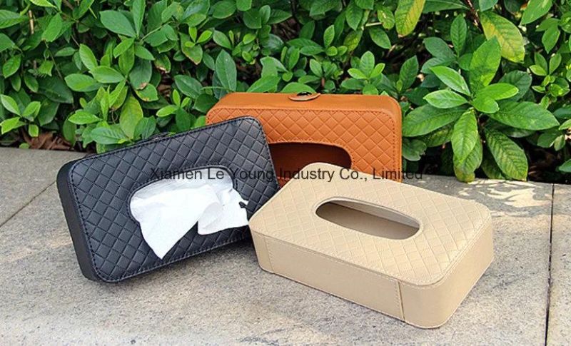 Custom Fashion PU Leather Tissue Paper Holder Box for Car Used