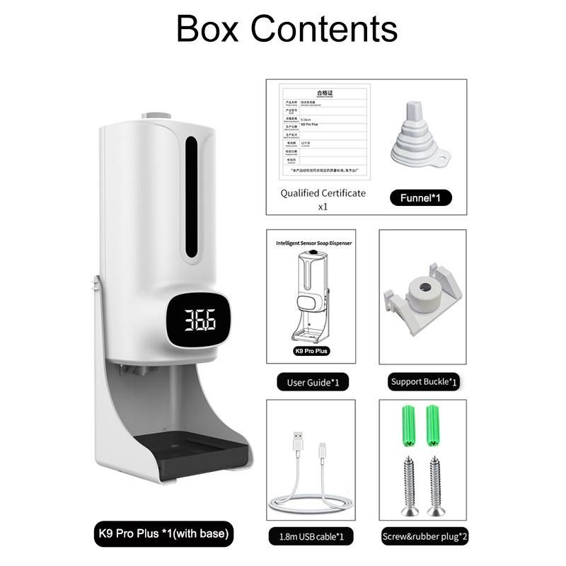 2021 New Arrivals K9 PRO Plus 1200ml Gel Dispenser with Infrared Thermometer for Hospital, Office, Hotel