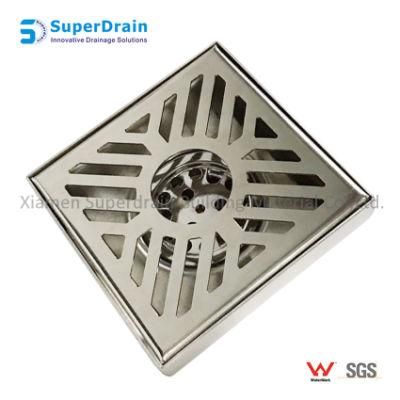 Classic Style Polished Removable 4 Inch 10X10cm Concealed Square Shower Floor Drain