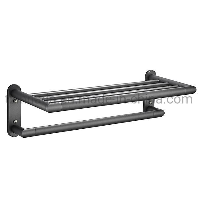 Wall Mounted 58cm Brass Gun Black PVD Bathroom Towel Bar Towel Shelf (NC6180)