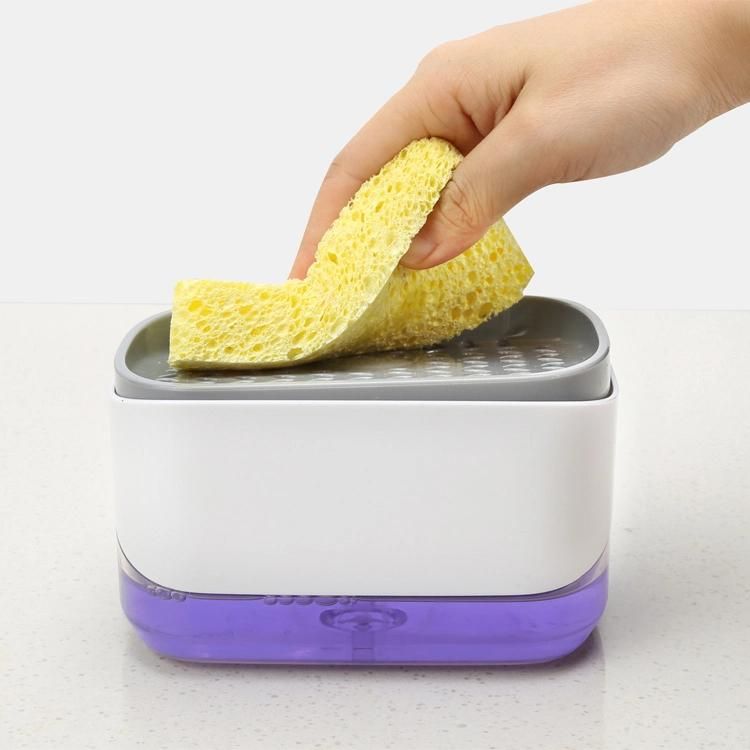 Kitchen Sink Sponge Holder Pump Instant Refill Durable Rustproof Manual Soap Dispenser Sponge Holder 2 in 1