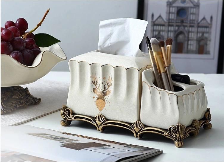 Printable Logo Ceramic Toothbrush Cartridge White Ceramic Tissue Box Bathroom Set