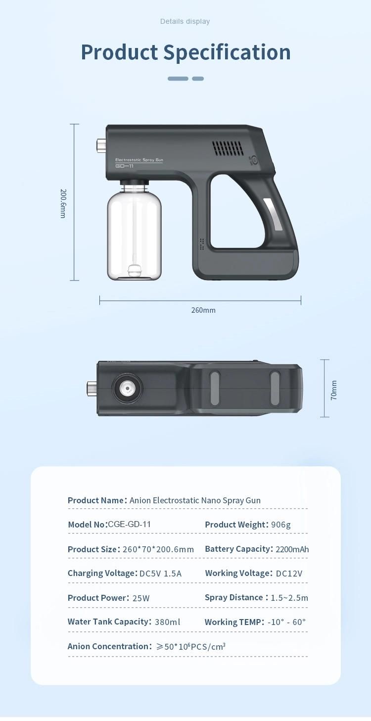 Rechargeable Cordless Portable Disinfection Nano Mist Spray Gun Electrostatic Fogger Machine