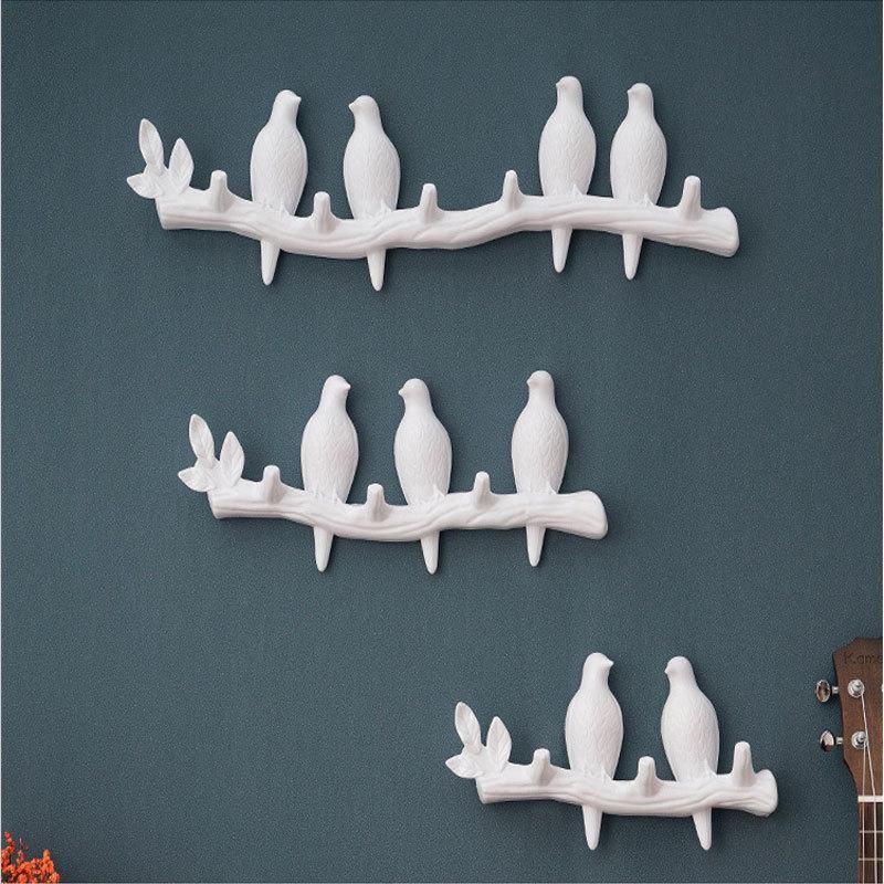 Rose Gold Resin Bird Wall Mounted Clothes Hanger Rack Bird Tree Branch Wall Coat Hanger Decorative Wall Hook Hanger