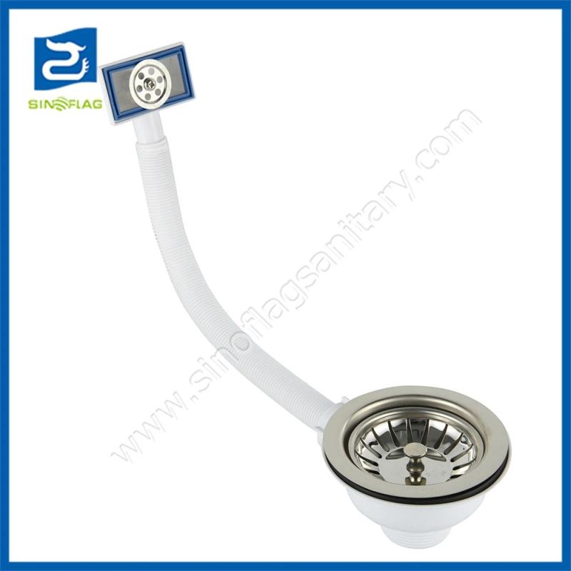 Golden Finish 113mm Sink Basket Drain with Overflow Hose