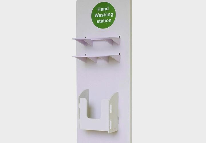 Foamex PVC Board Advertising Multi Function Display Stand with Hand Sanitizer Bottle and Wipe Holder and Dustbin