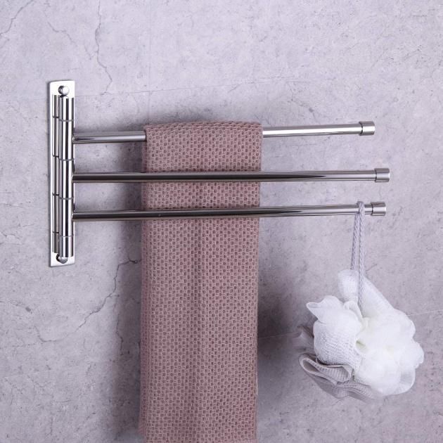 Swivel Towel Bar SUS 304 Stainless Steel 3-Arm Bathroom Swing Hanger Towel Rack