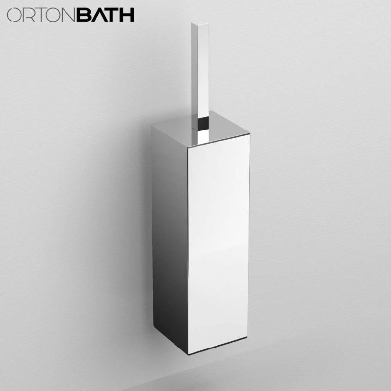 Ortonbath Luxurious Polished Square Stainless Steel Silicone Toilet Cleaning Brush Floor Standing Silicone Wall Hung Toilet Brush Holder Accessories