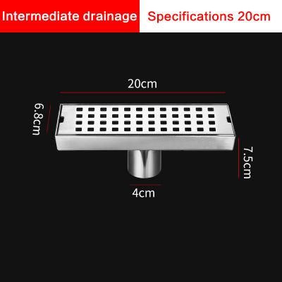 20cm Rectangle 304 Stainless Steel Floor Drain, Thickened Square Hole Large Displacement Odorless Long Floor Drain Grid Floor Drain