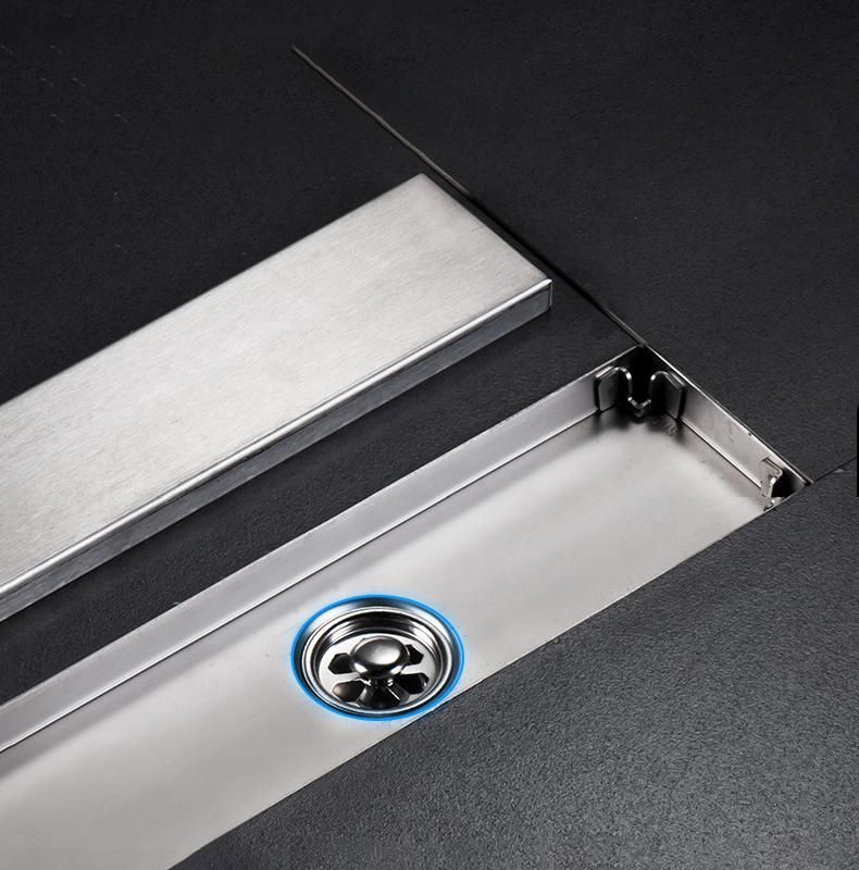Shower Room Hidden Floor Drain Trap Tile Insert Floor Drain SUS304 Stainless Steel Long Strip Deodorant Floor Drain Hotel Bathroom Rectangular Floor Drain