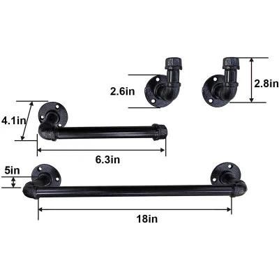 3/4 Inch Black Cast Iron Wall Mounted Clothes Rail Vintage Style Towel Rack Made From Industrial Pipe Fittings