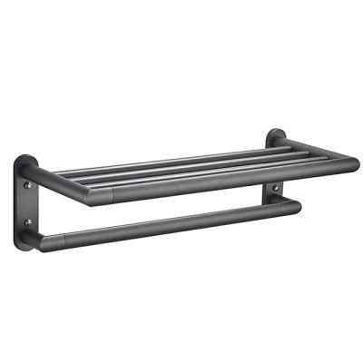 Wall Mounted 58cm Brass Gun Black PVD Bathroom Towel Bar Towel Shelf (NC6180)