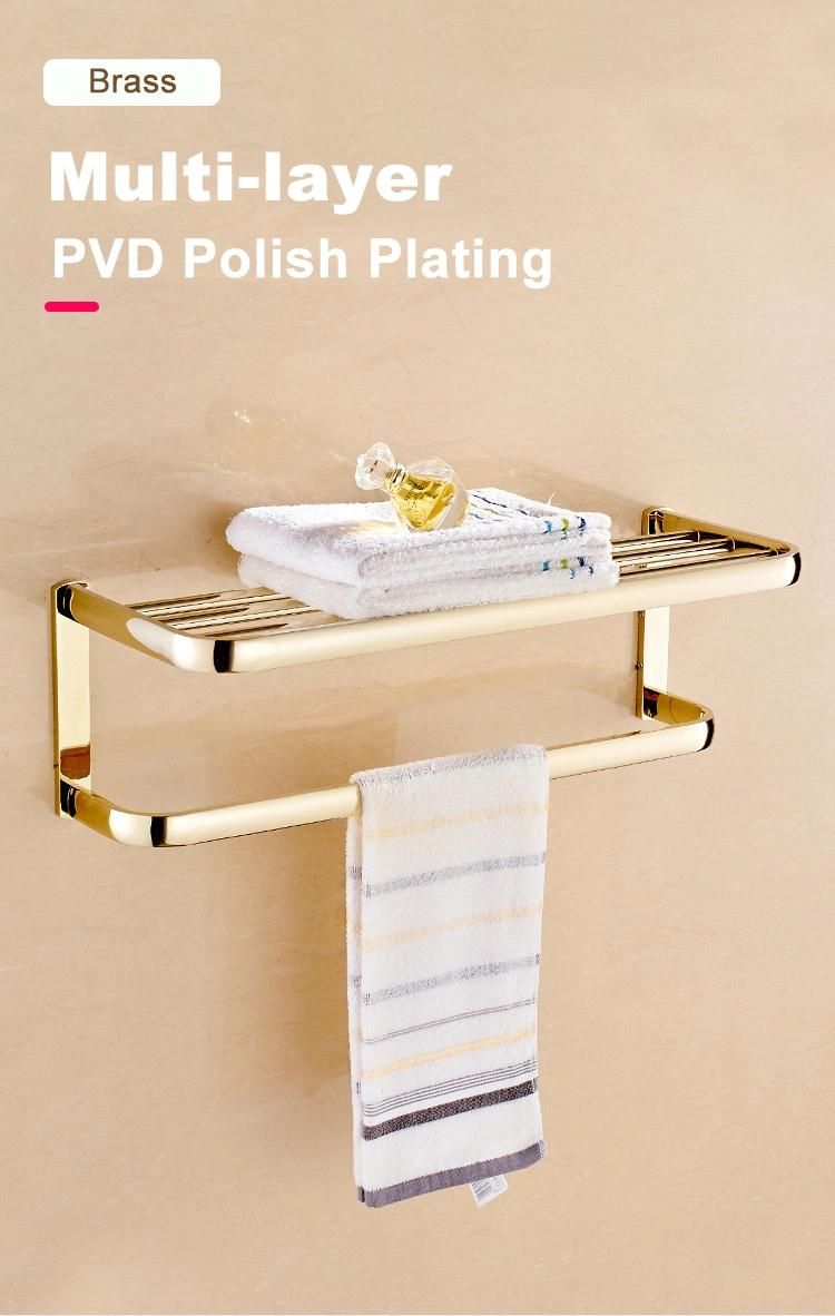 Elegant Wall Mounted Bath Hotel Bathroom Polishing Gold Plating Brass Towel Rack