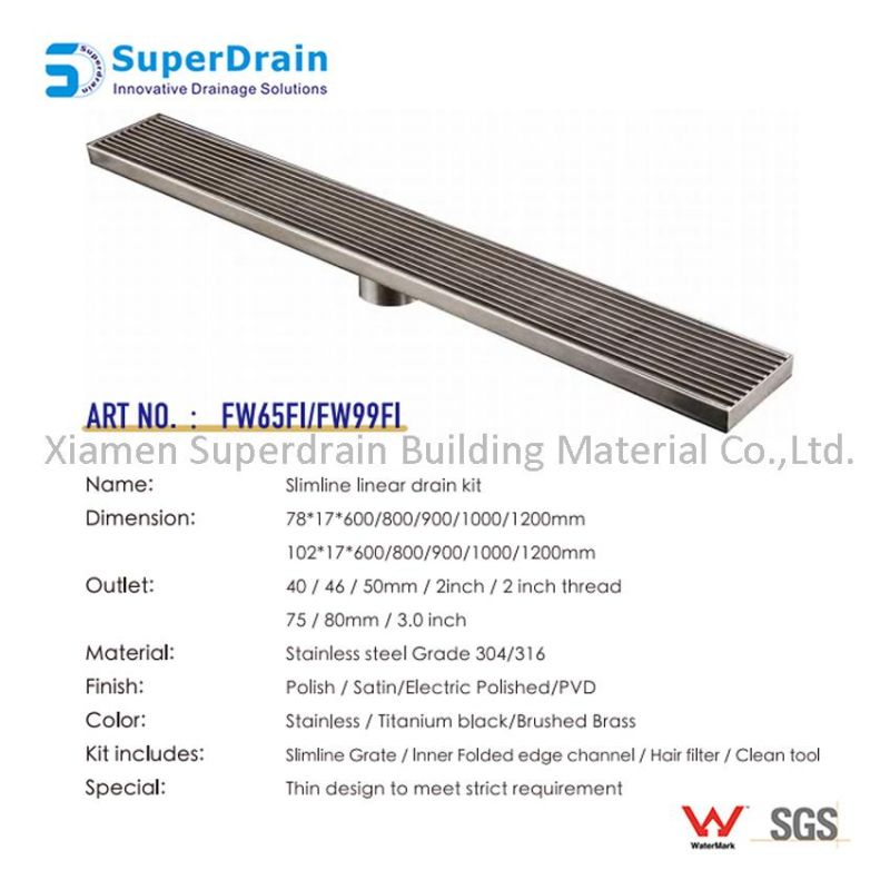 Ss 304 316 Long Linear Bathroom Floor Drain Cover with Hair Catcher