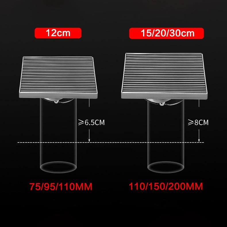 30*30cm Solid Striped Floor Drain 304 Stainless Steel Floor Drain DN110 Toilet Square Odorless Floor Drain Hotel Engineering Large Linear Floor Drain