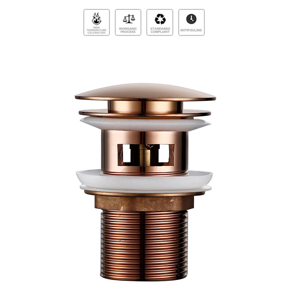 Brushed Rose Gold Brass Washroom Shower Pop up Basin Strainer with Overflow
