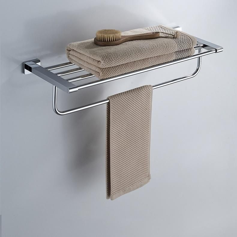 Bathroom Brass Towel Rack Polished Chrome Two Layers Towel Shelf