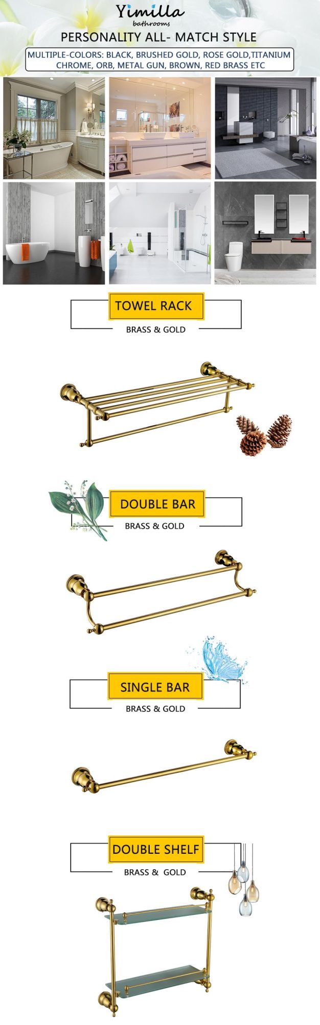 High Quality Brass Gold Bathroom Fittings Towel Rack Accessories