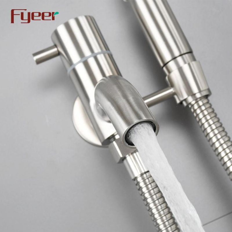 Fyeer 304 Stainless Steel Wall Bib Tap with Shattaf Spray