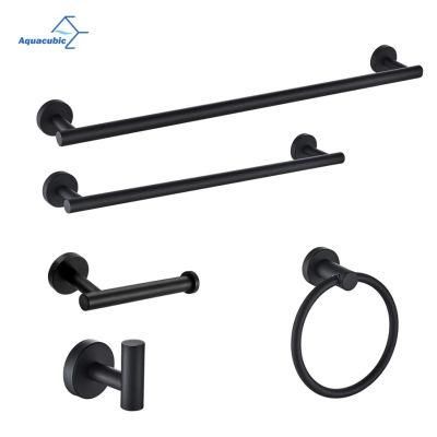Aquacubic SUS304 Stainless Steel Matte Black Bathroom Hardware Set 5-Pieces Wall Mount Bath Accessories Set