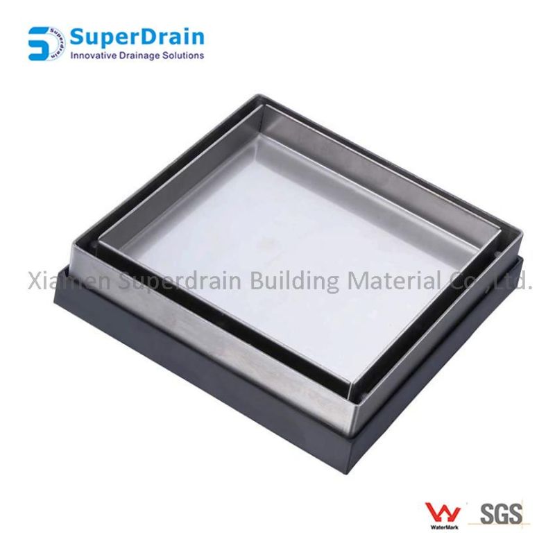 Dual-Use Square Inserted Tile or Metal Look Bathroom Floor Waste