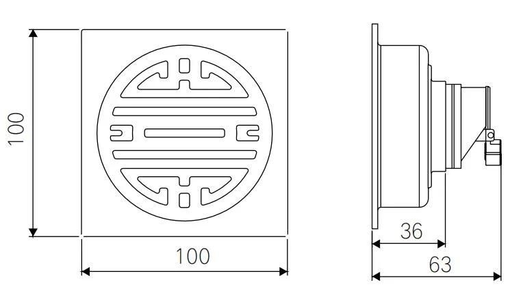 Pd-34381 Bathroom Accessories 100mm*100mm Stainless Steel Floor Drain