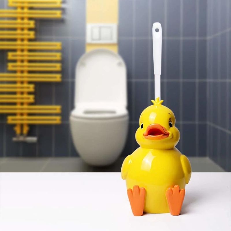 Creativity Resin Toilet Brush Holder Free Standing, Cartoon Duck Toilet Scrubber Set/Loo Brush for Bathroom Toilet