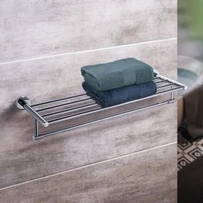 Hotel Style Wall Mount Stainless Steel Bathroom Towel Rack with Shelf