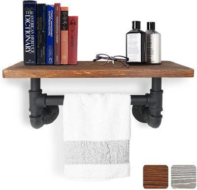 Rustic Industrial Black Cast Iron Pipe Shelf 1 Tier Bathroom Towel Holder Wall Mounted, Farmhouse Towel Rack
