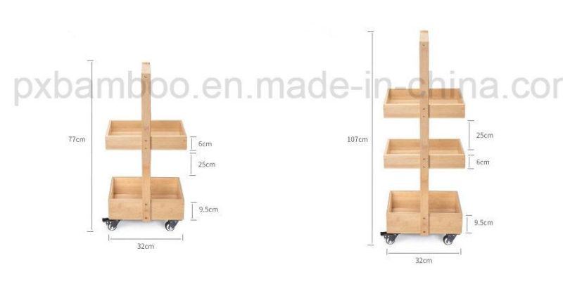 Portable Bamboo Bathroom Storage Shelf and Multifunction Bamboo Corner Display Rack with Wheels