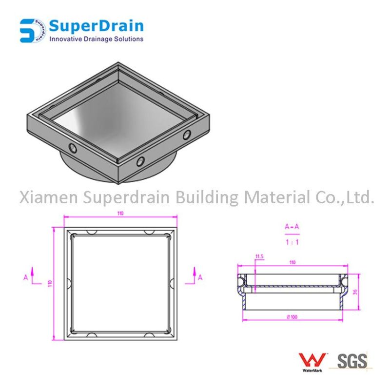 Dual-Use SUS 304 Square Floor Drain with SGS Report