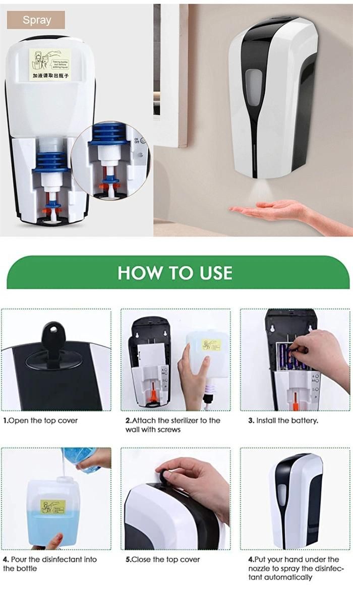 Saige 1000ml Hotel Wall Mounted Auto Sensor Touchless Automatic Soap Dispenser for Alcohol