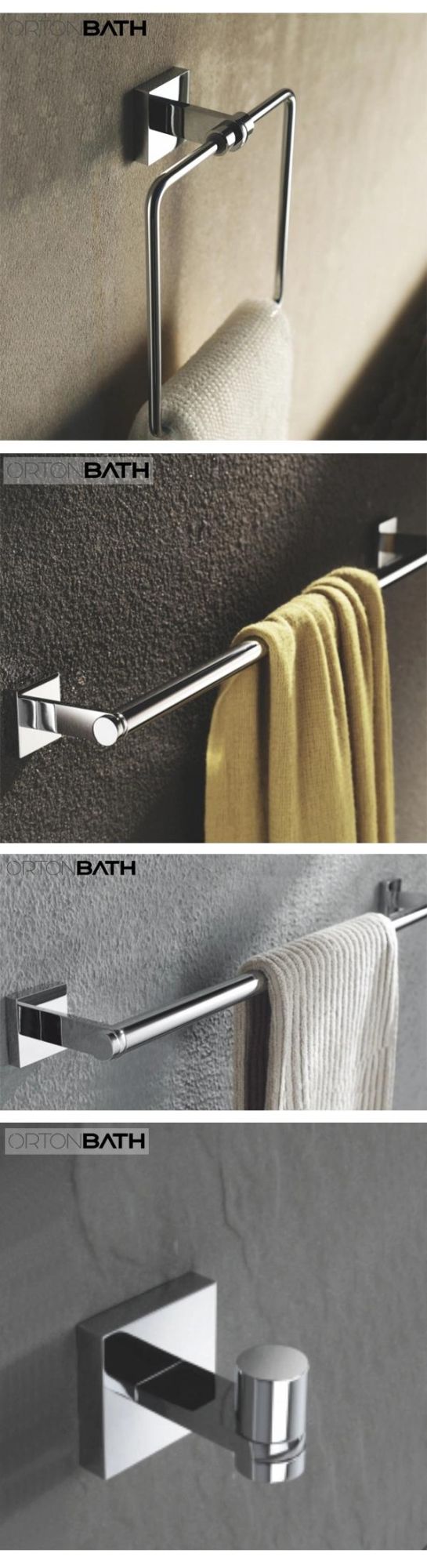 Ortonbath Bathroom Hardware Polished Chrome Brass Include Towel Bar Towel Holder Toilet Paper Holder Towel Hook, 5 Pieces Stainless Steel Bathroom Accessories