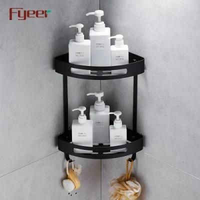 Fyeer Bathroom Accessory Matt Black Aluminum Double Tier Corner Shelf