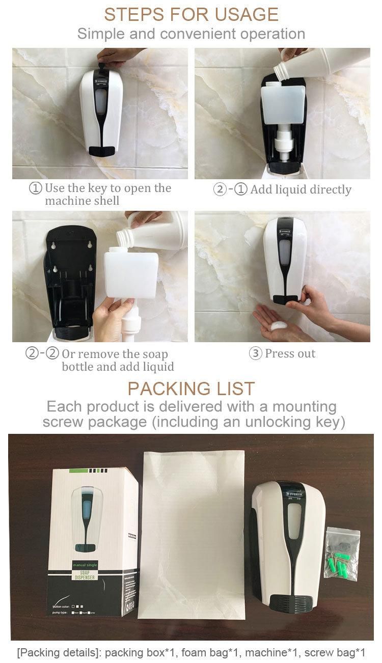 Wall Mounted Manual Push Plastic Foam Hand Soap Dispenser