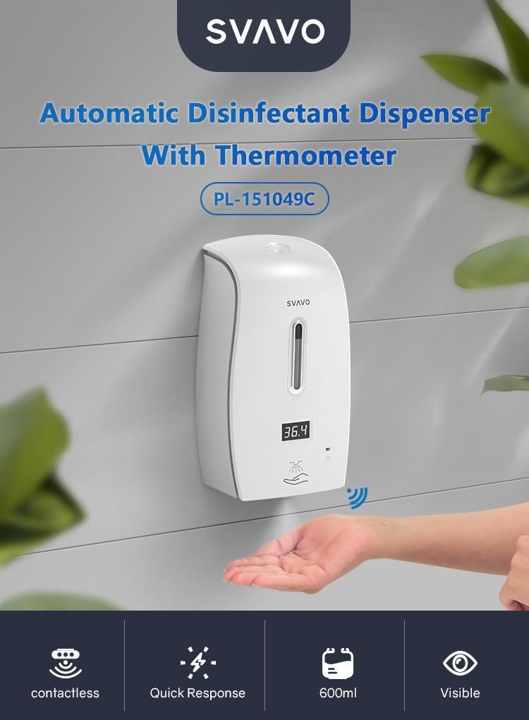 Wall Mounted Battery Operated Touchless Automatic Spray Alcohol Hand Sanitizer Dispenser with Thermometer