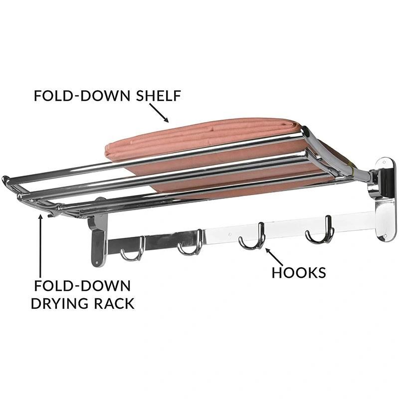 Bathroom Rust Proof Stainless Steel Foldable Shelf and Drying Rack Towel Rail