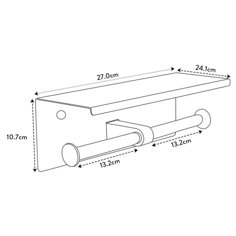 Double Toilet Paper Holder with Phone Shelf, Dual Roll Paper Dispenser with Shelf, Polished Chrome, Toilet Tissue Roll Holder with Rack, Adhesive No Drilling or