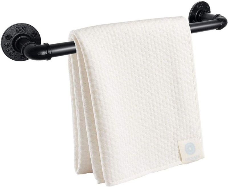American Modern Medieval Simple Towel Wall Rack Bathroom Shelf Industrial Style Tube Bathroom Towel Rack Set with Malleable Iron Fittings
